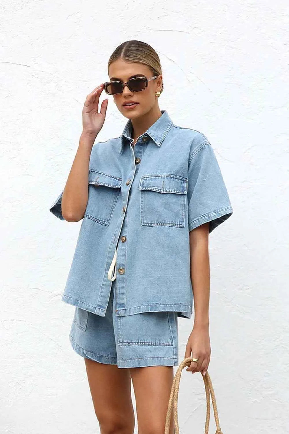 Collared Neck Button Up Top and Shorts Denim Set 00964001-8015-4fc7-9860-6f2da11b1a1c-Max