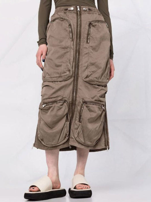 High-Waisted Utility Midi Skirt