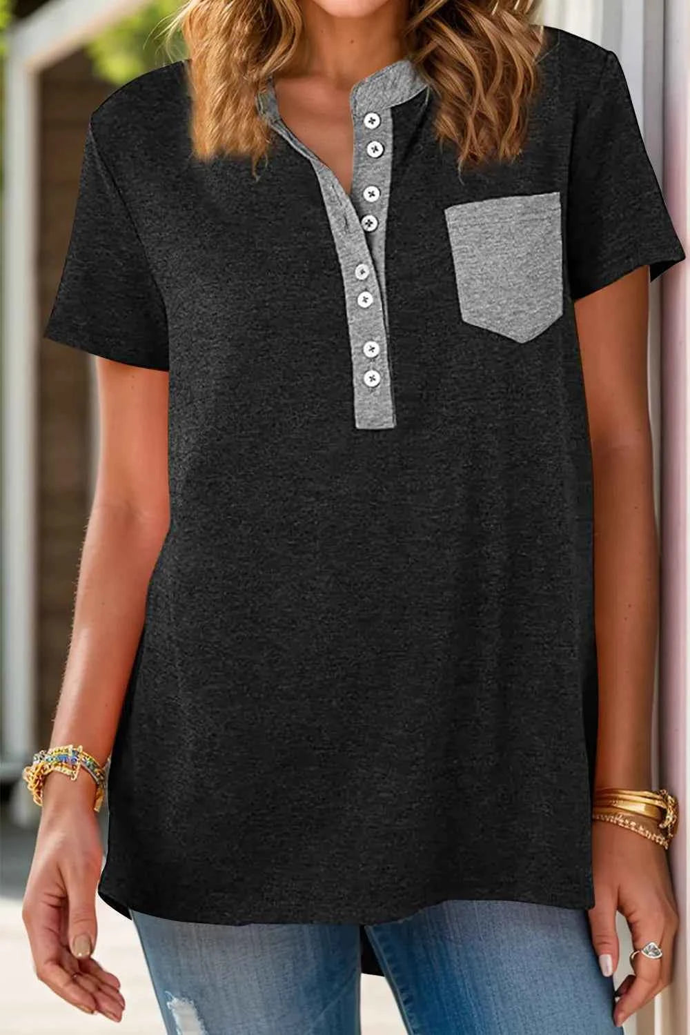 Full Size Half Button Short Sleeve T-Shirt Black 00a18023-98cb-477e-bb26-b0d1ab8df5c9-Max