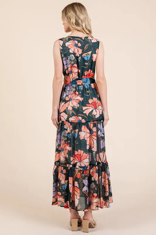 Lime 'N' Chili Floral Print Sleeveless Tie Waist Maxi Dress 00a35ff961a84761ab2f08c25f67c1a4-Max-Origin