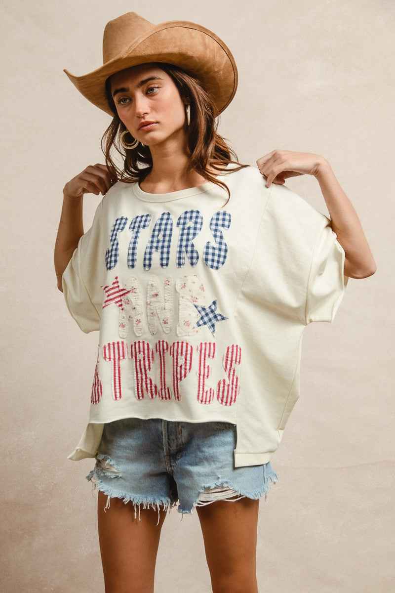 BiBi Mix And Match Stars And Stripes Patchwork Short Sleeve T-Shirt 00aae848bcc1400eaab6cb4429da80c1-Max