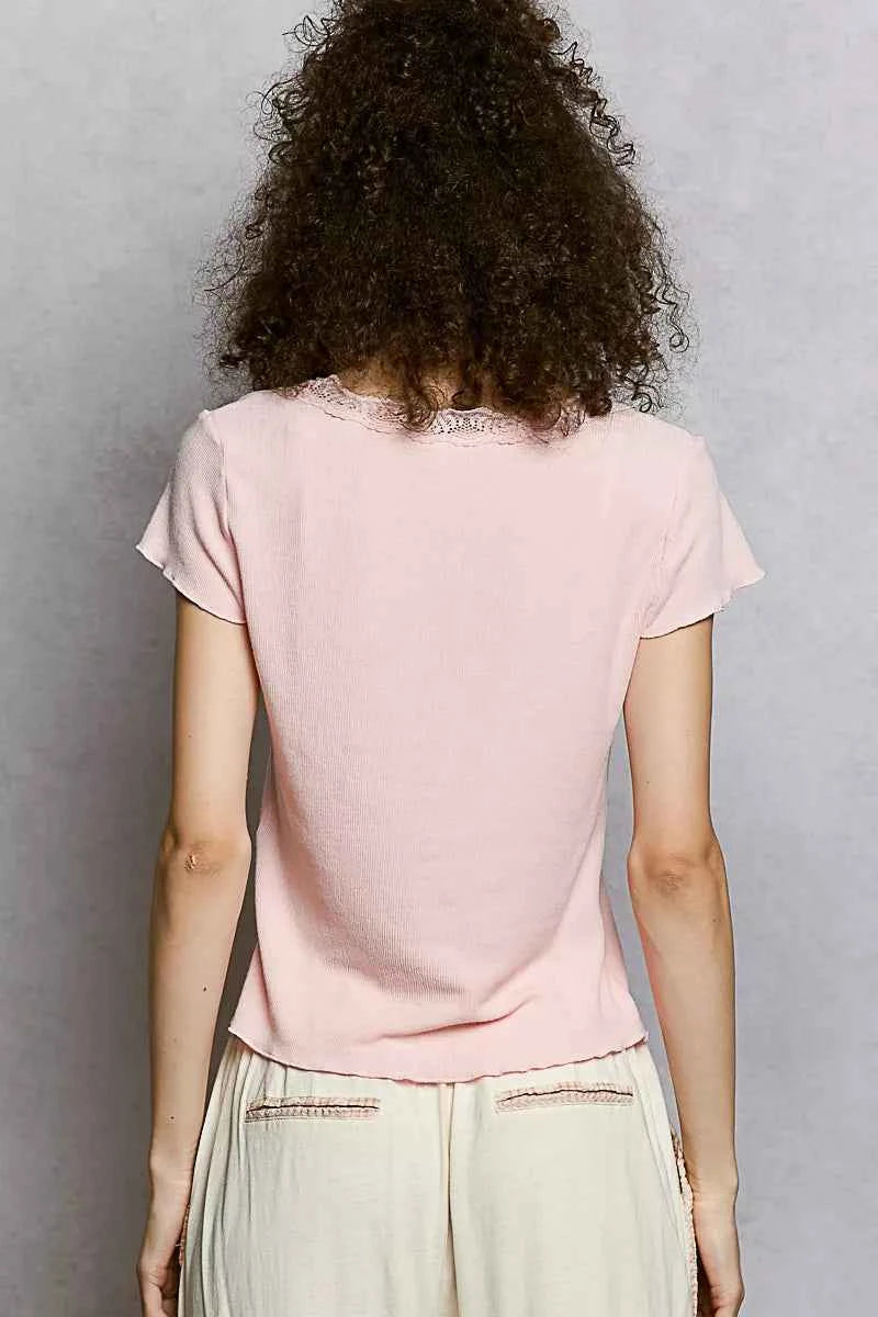 POL Round Neck Short Sleeve Crop T-Shirt with Lace Trim 00b2407d-33ad-479e-844e-27aa789a8319-Max-Origin