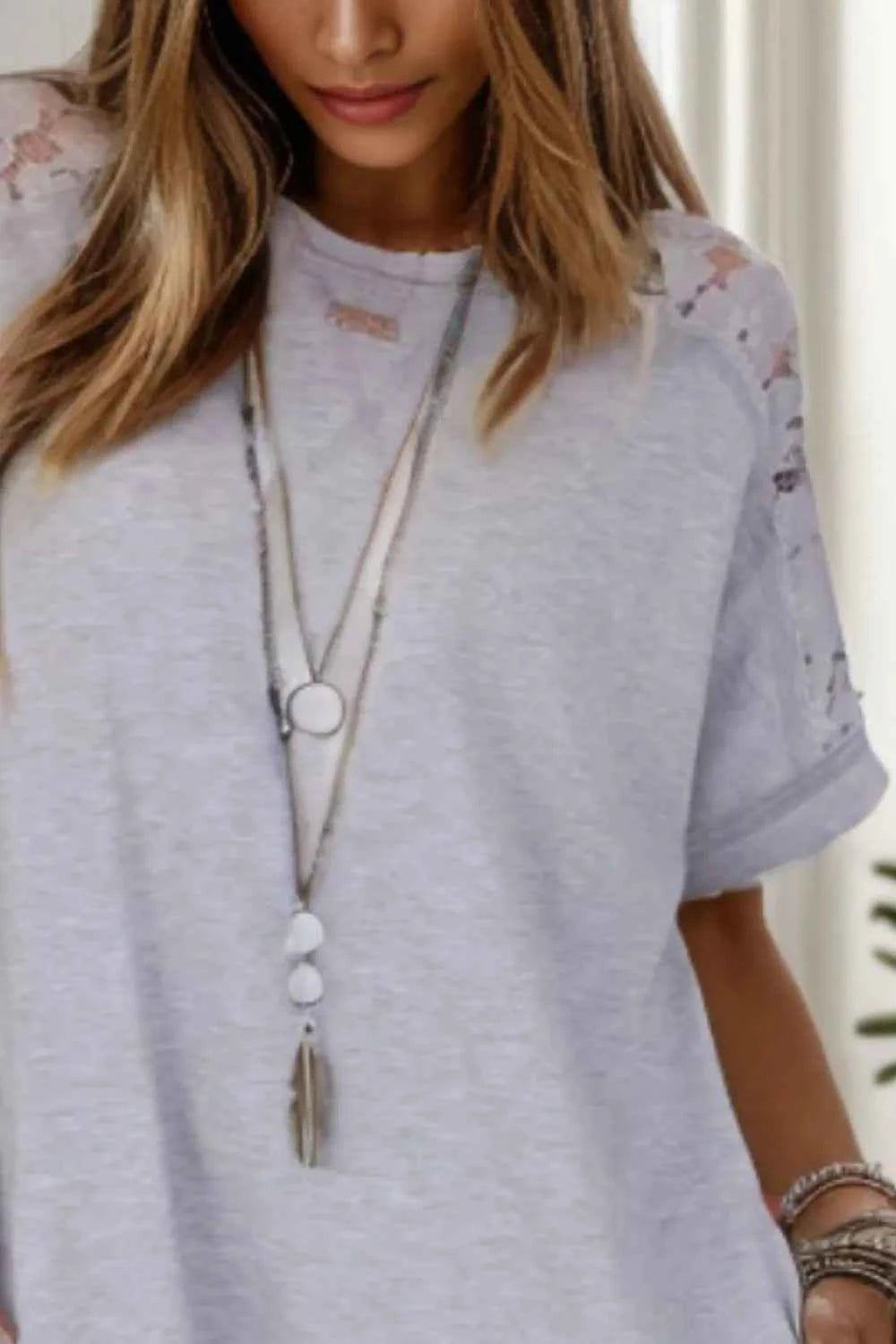 Lace Detail Round Neck Short Sleeve Dress 00b41bf4-aa8a-4b0b-91db-ae5a97fc382d-Max