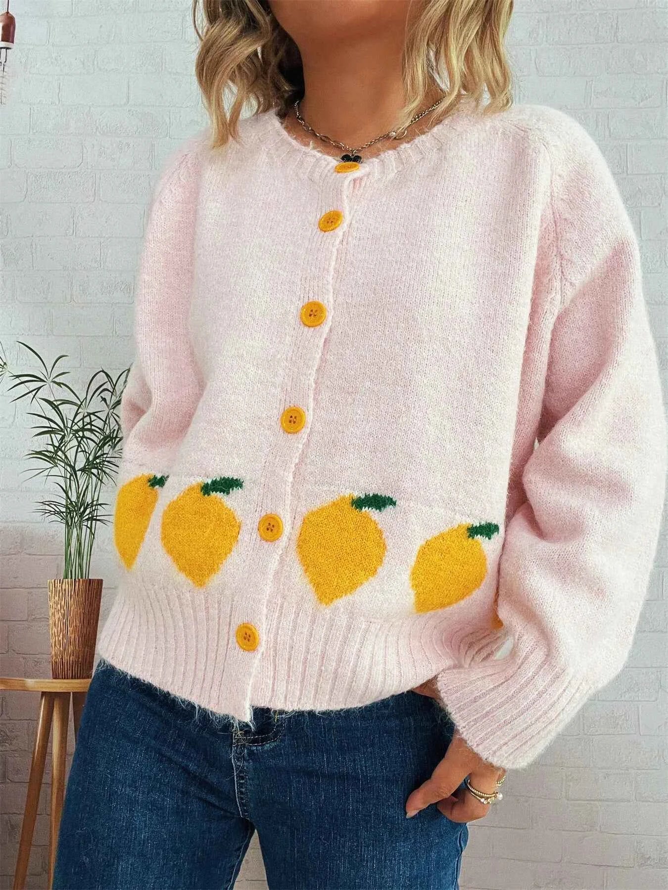 Lemon Pattern Button-Up Cardigan 00b7c6c526a04956afb9747d0f5612dc-Max-Origin