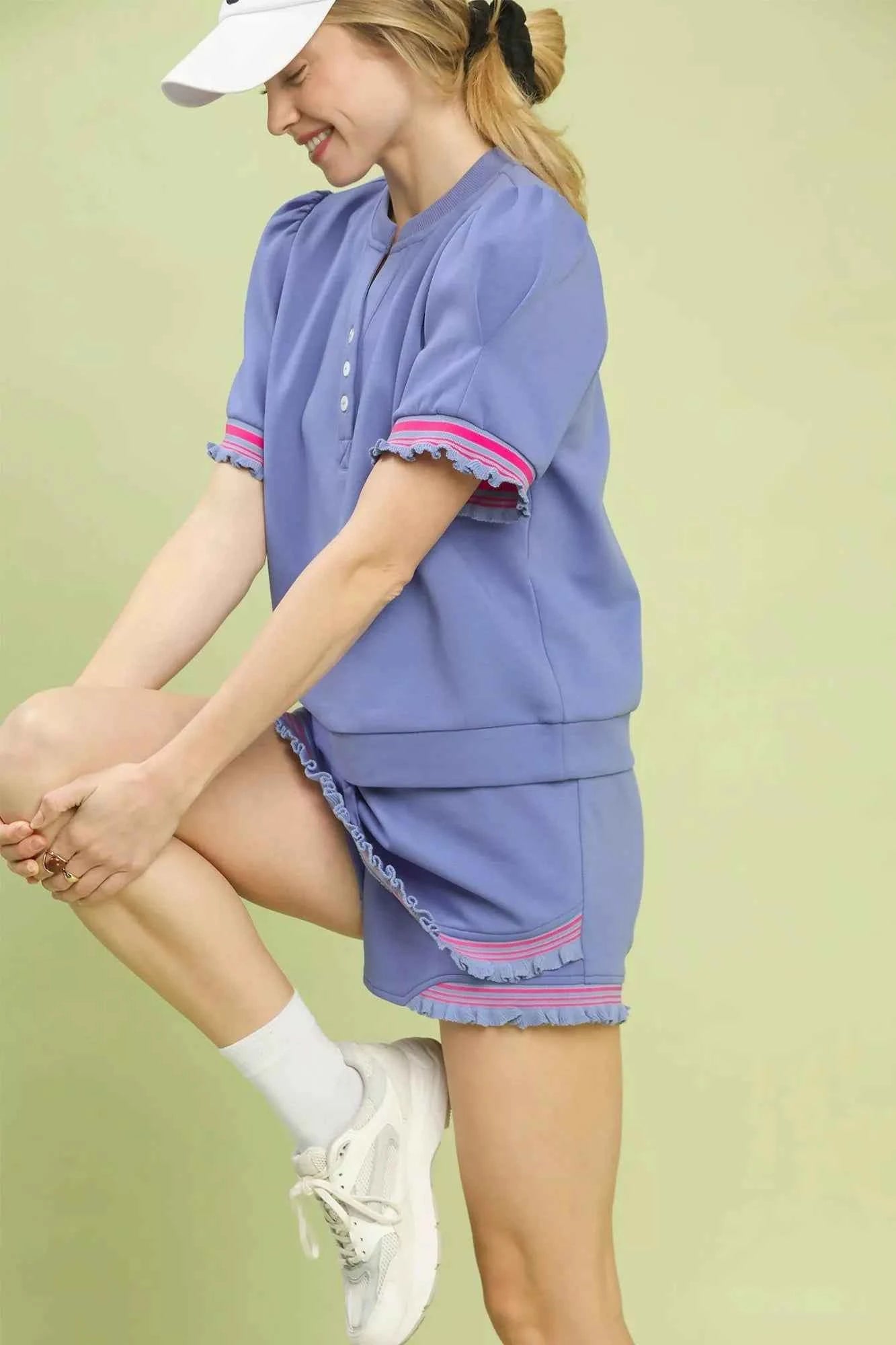 Umgee Puff Sleeve Button Front Top with Contrast Trim 00bec408-fb95-459d-853e-3db1acd538ac-Max-Origin