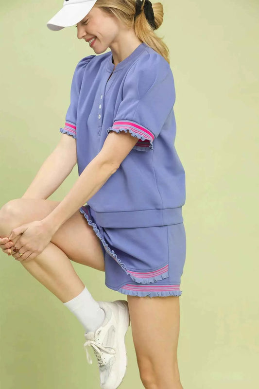 Puff Sleeve Button Front Top with Contrast Trim 00bec408-fb95-459d-853e-3db1acd538ac-Max-Origin