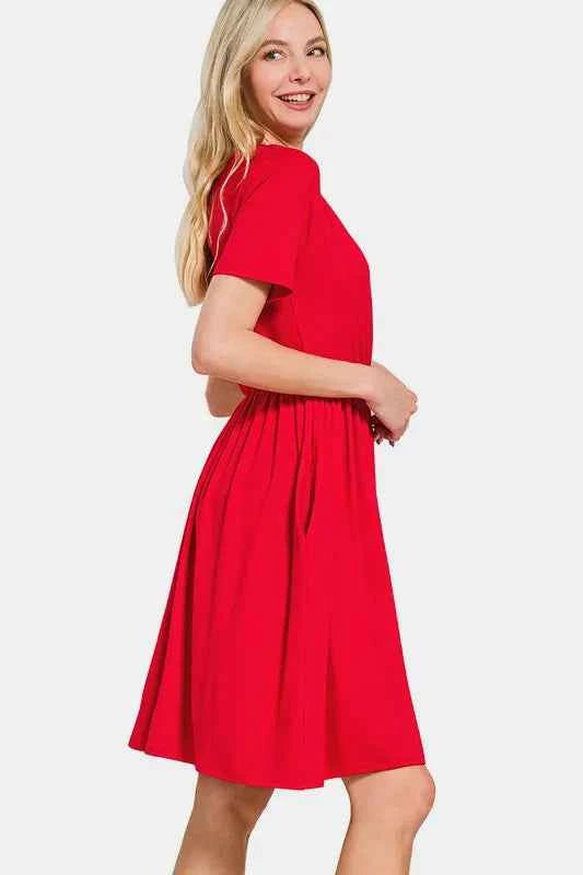 Zenana Surplice Short Sleeve Brushed DTY Dress 00c3c411-8361-464a-bb22-0d420e6c1da6-Max
