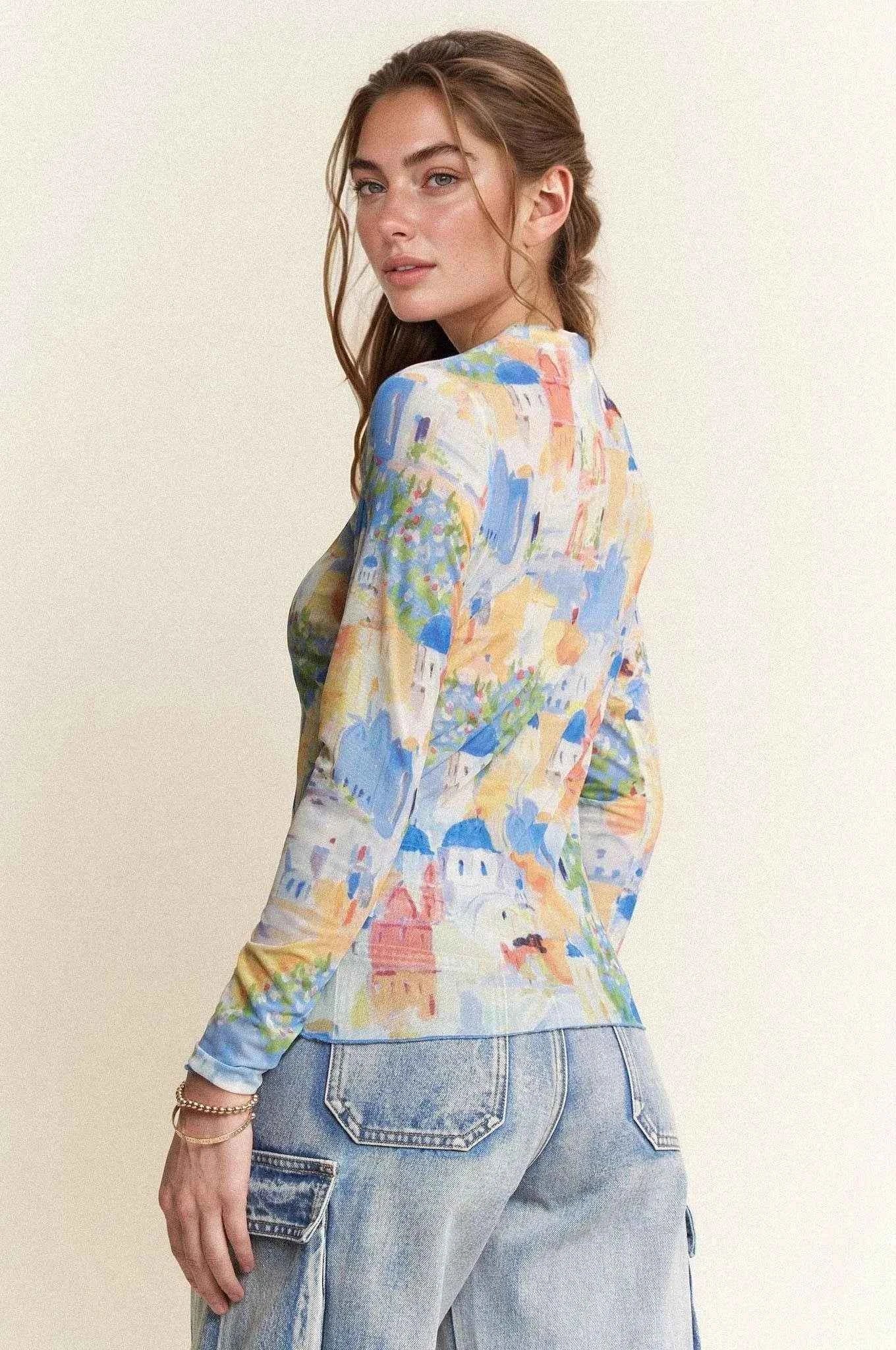 Davi & Dani Multi Printed Mesh Round Neck Long Sleeve Top 00c54fcda02a4acfadf2adff12dcdc71-Max-Origin