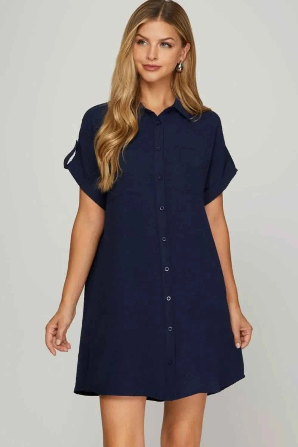 She + Sky Full Size Button Down Short Sleeve Woven Shirt Dress Plus Size Dark Navy 00d99a21-a0fa-4697-a6a9-9d8a5b0195c5-Max