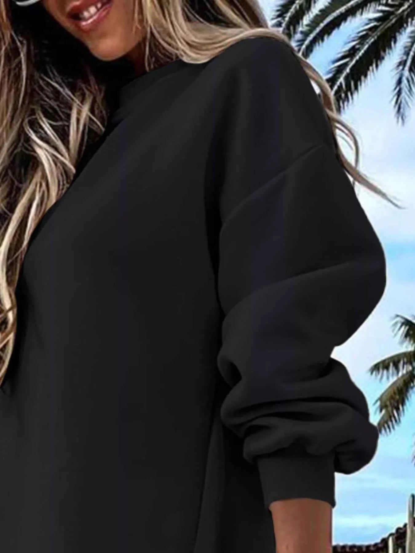 Side Slit Round Neck Long Sleeve Sweatshirt