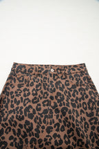 Brown Leopard Frayed Split Denim Midi Skirt 00e6a24978161f11
