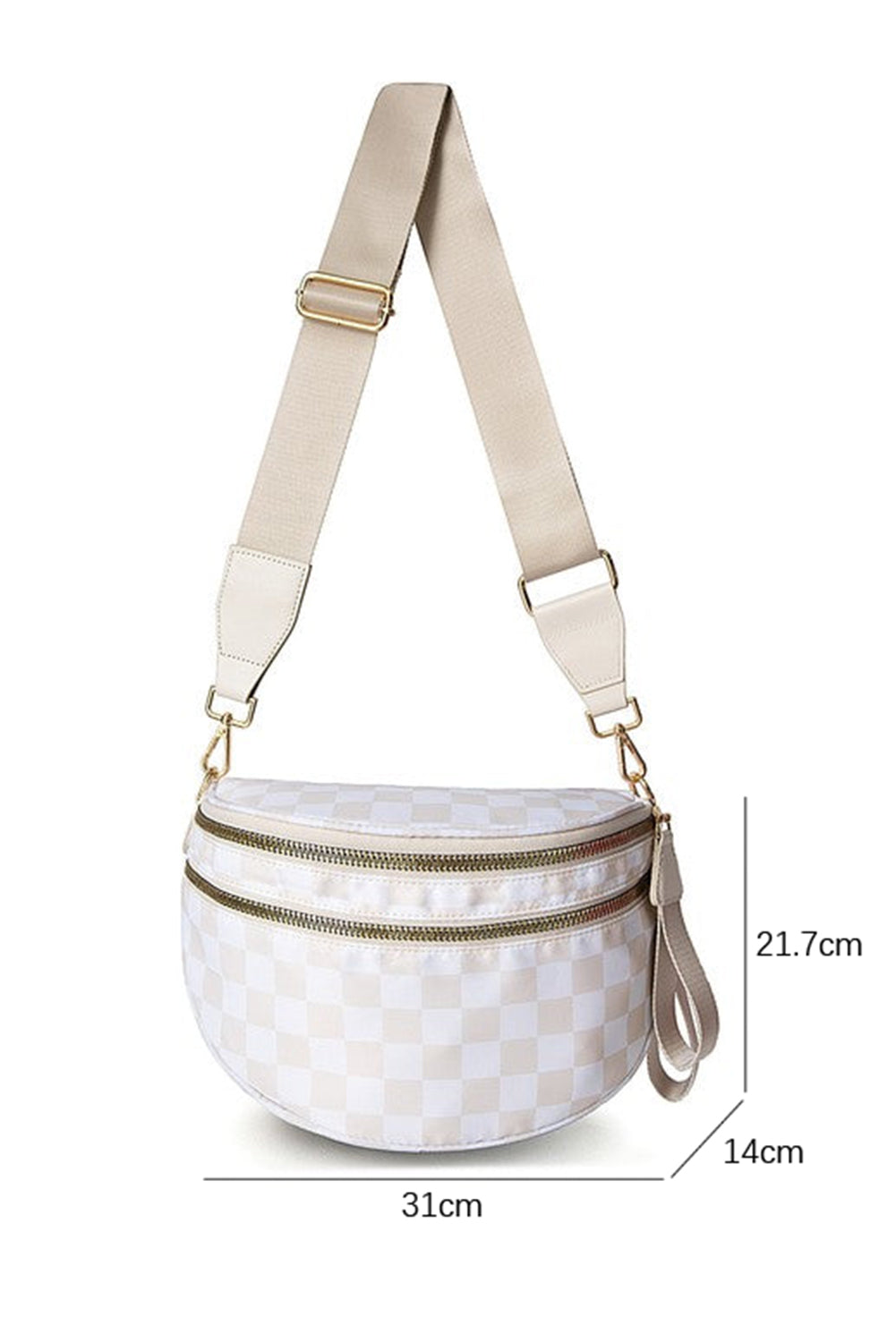 White Checkered Print Wide Strap Large Crossbody Bag 00ea059ab48c9a4a