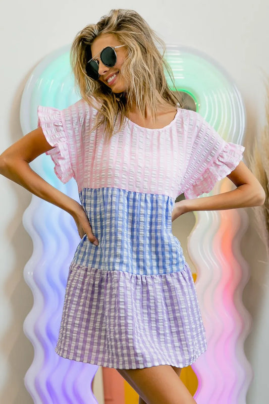 Plaid Color Block Tiered Top 00f6333e-e267-479b-aeda-3e3a234a3f91-Max