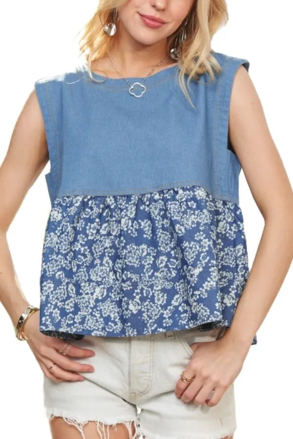 ADORA Sleeveless Denim Contrast Top 00f77c4be9224e17824f0957d5336716-Max-Origin