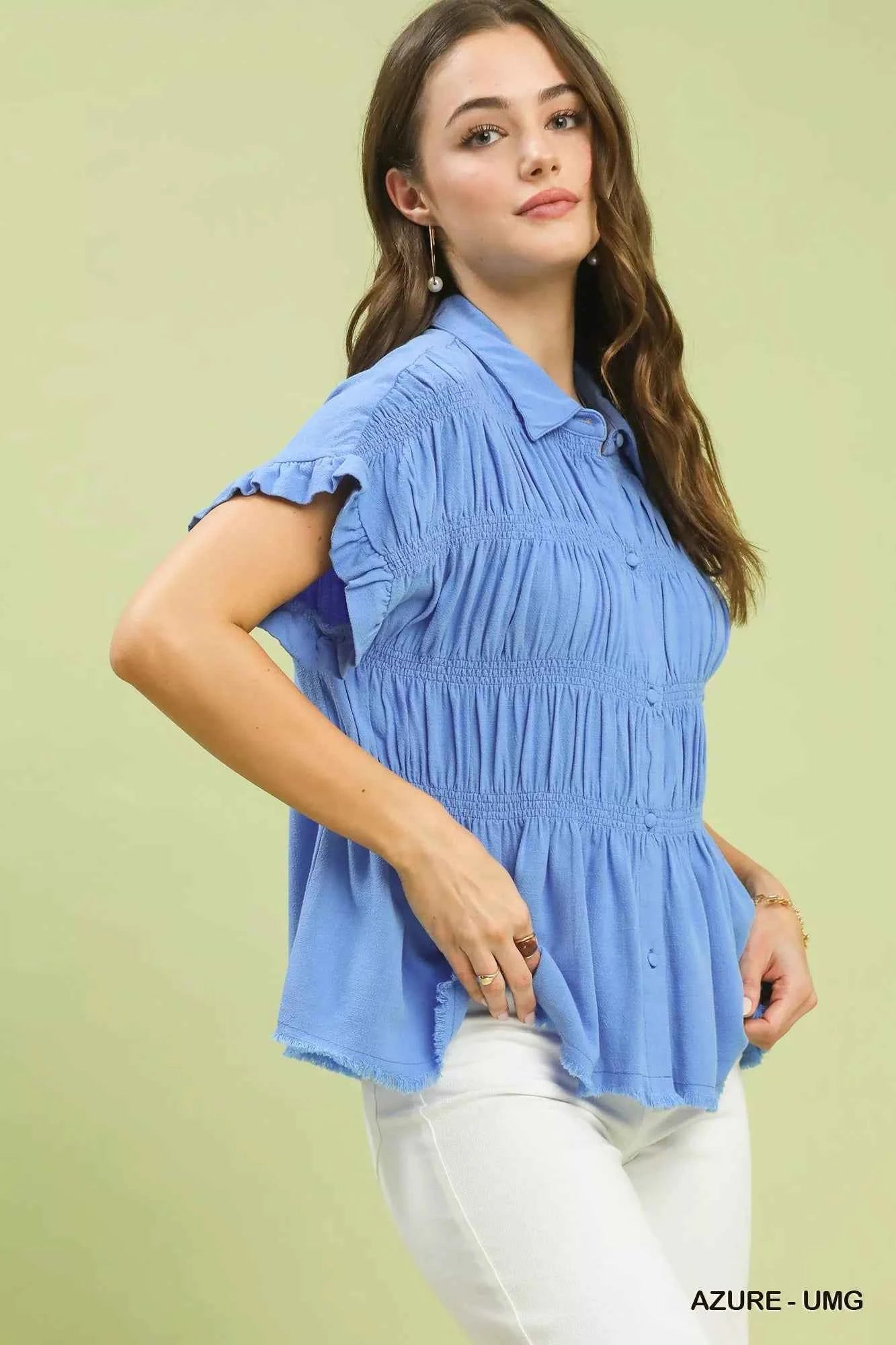 Umgee Washed Linen Blend Smocked Shirt 00f91cc0-aa91-4289-ac5b-87544beb2feb-Max-Origin