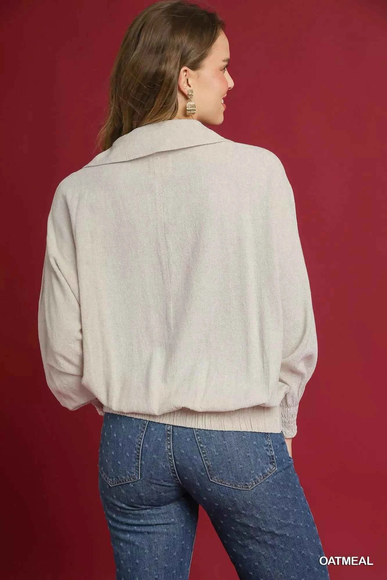 Umgee Linen Long Sleeves Elastic Hem Blouse 00fb084a-7b17-4ef3-9e47-334d874d4540-Max-Origin