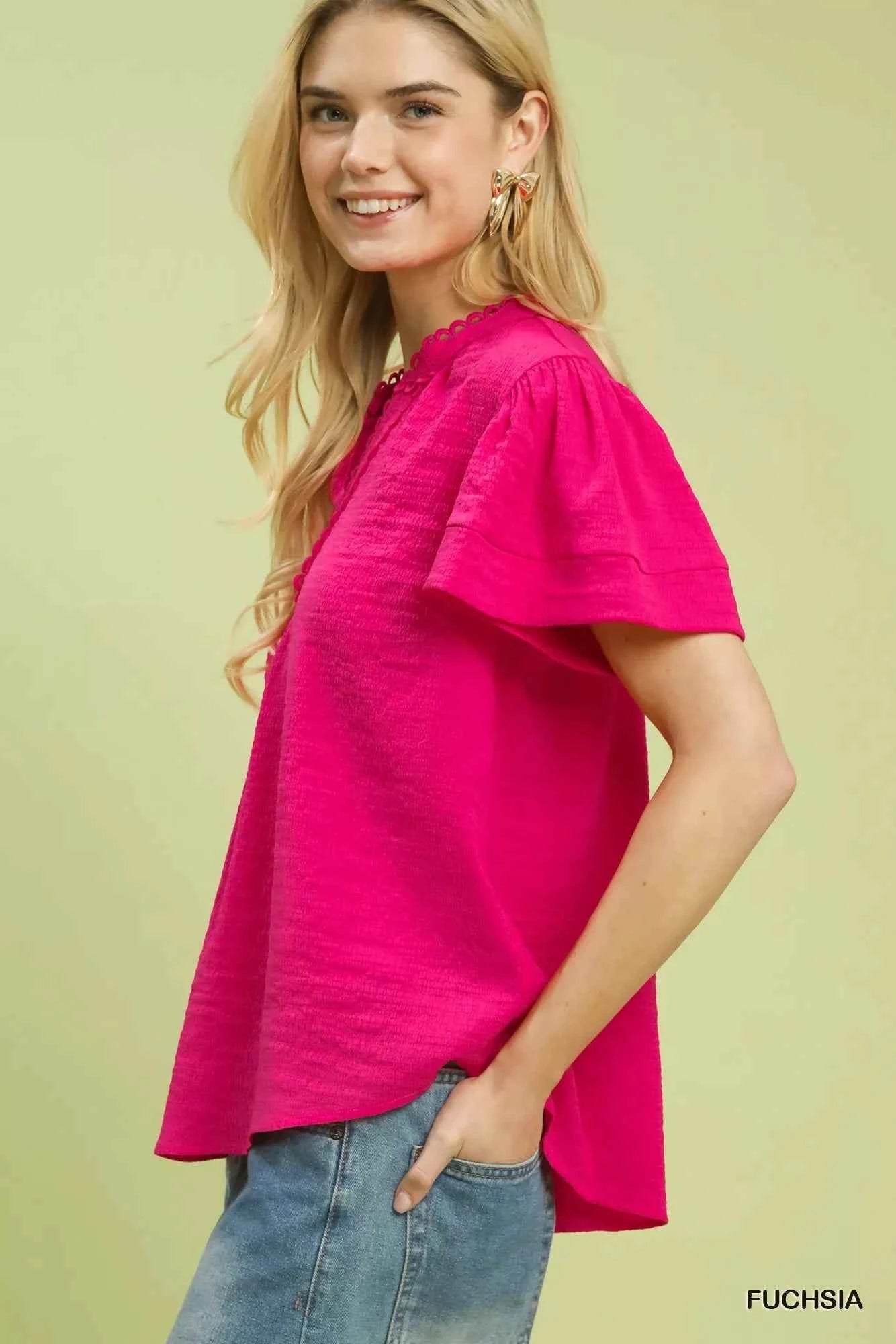 Umgee Seersucker Short Sleeve Top with Lace Trim 0115aa0b-6e31-4912-981f-40d77b64563c-Max-Origin
