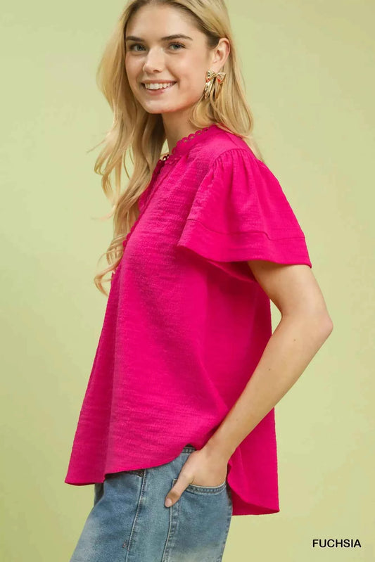 Umgee Seersucker Short Sleeve Top with Lace Trim 0115aa0b-6e31-4912-981f-40d77b64563c-Max-Origin