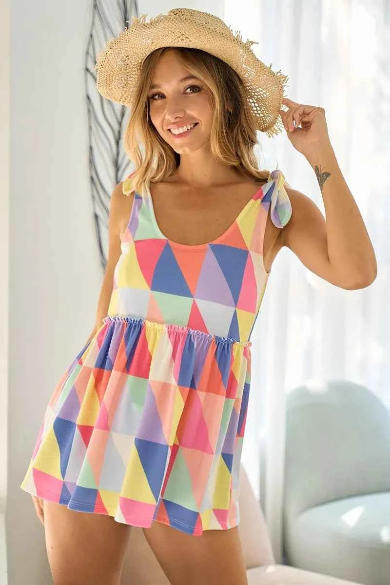 BiBi Multi Color Block Brushed Tied Ribbon Shoulder Top 0116067b56014db09dc7c93c9dd68956-Max-Origin