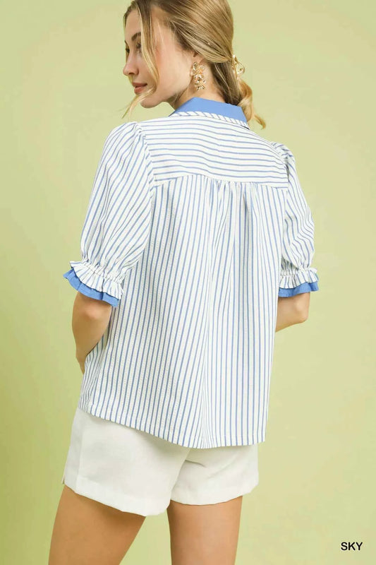Seersucker Stripe Ruffle Sleeve Top 011b90ef-5aba-49b5-9890-c7b0f9b54f6a-Max-Origin