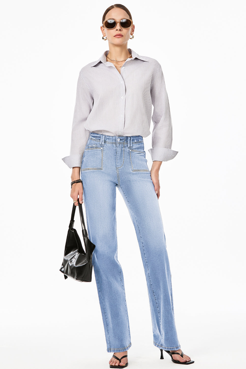 Dusk Blue Loose Straight Leg Cropped High Waist Jeans 011e63216149ffd4