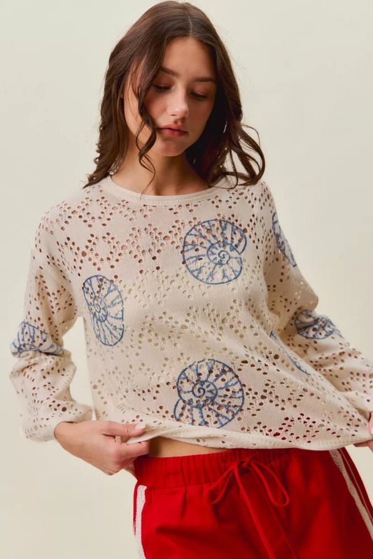 Seashell Openwork Lightweight Sweater - Slim Fit Knit Top 0121576d-d303-4d11-a1b2-ab03d1b9fb43-Max-Origin