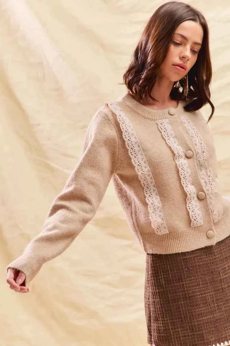 SO ME Front Lace Trim Button Cardigan Sweater 01271dbd055448a7be0631b3a6c13698-Max-Origin
