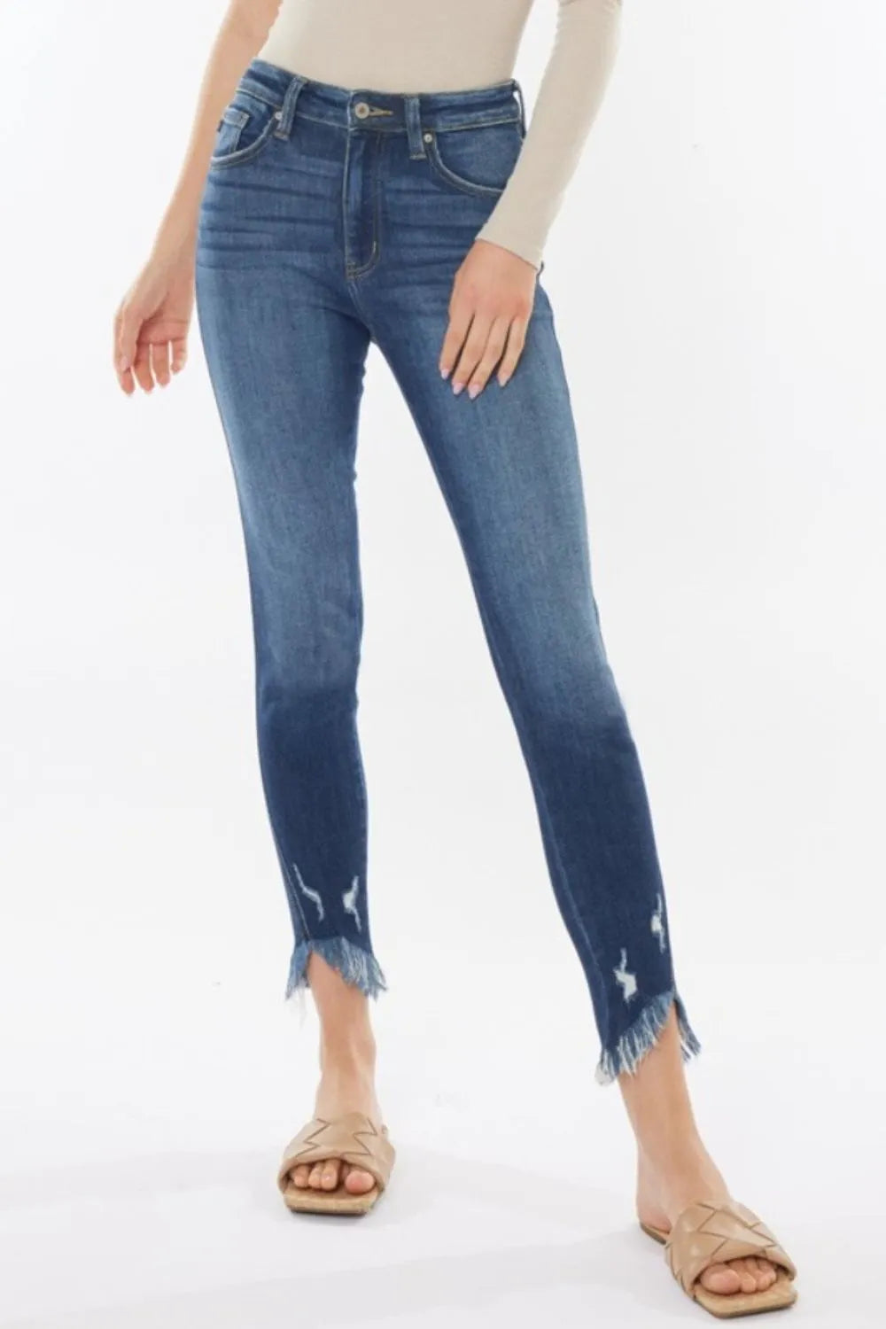 Kancan Raw Hem High Waist Cropped Jeans DARK 01283a4b-bcce-4c3d-87a3-c8836ece63fb-Max