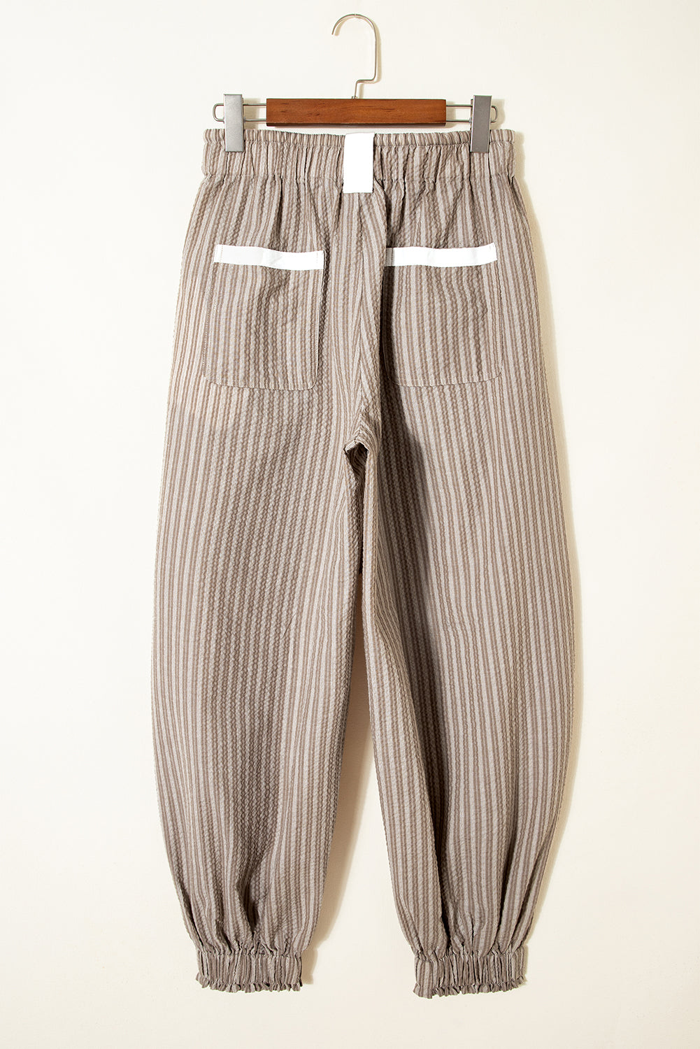 Brown Striped Pocket Knot Detail Lantern Pants 012b3d127fa0a4d7