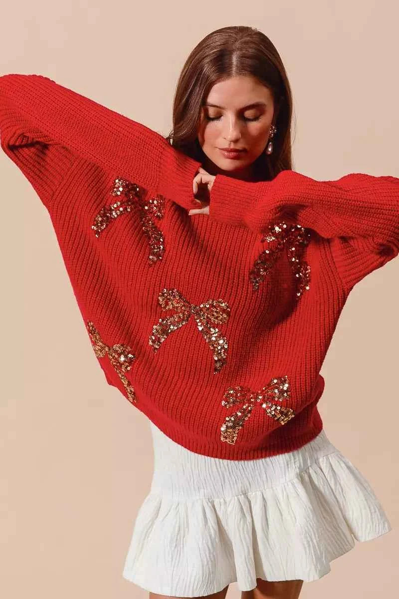 SO ME All Over Ribbon Sequins Christmas Holiday Sweater 012ca982439549e6a21d5d8ddf9110cb-Max-Origin