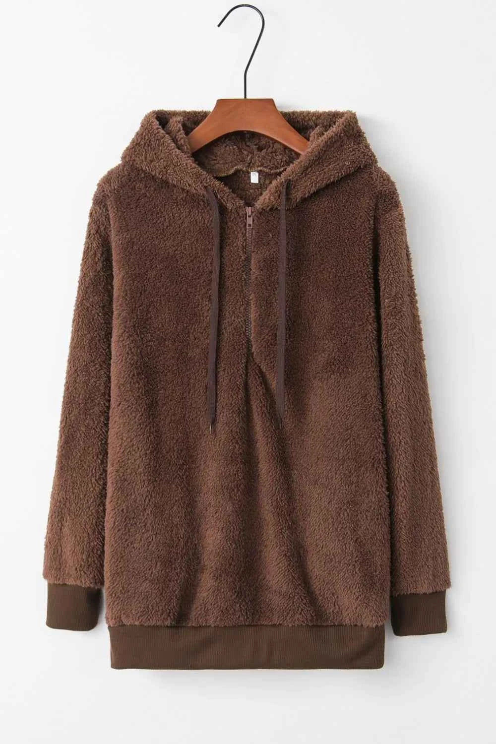 Full Size Quarter-Zip Drawstring Teddy Hoodie 0131d3e1-bb2d-413c-bbb5-0816f53511f6-Max