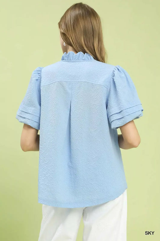 Textured Scallop Trim Puff Sleeve Blouse 0133f95b-f170-4030-88b5-fb93bbaab8e8-Max-Origin