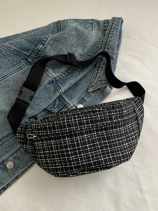 Plaid Pattern Crossbody Bag Black One Size 013a206d-0f57-49d4-9cf1-693d36e3b045-Max-Origin