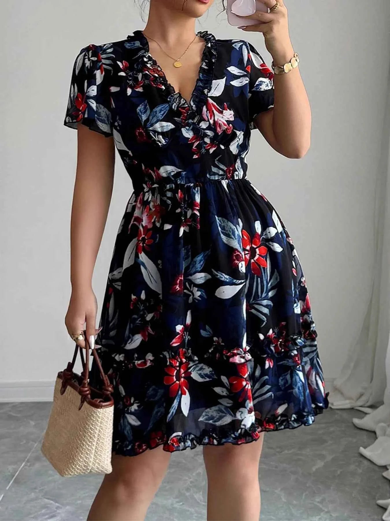 Floral Wrap Dress with Flutter Sleeves 01427da8-b5d4-46d3-95b3-9b9798bca700-Max-Origin