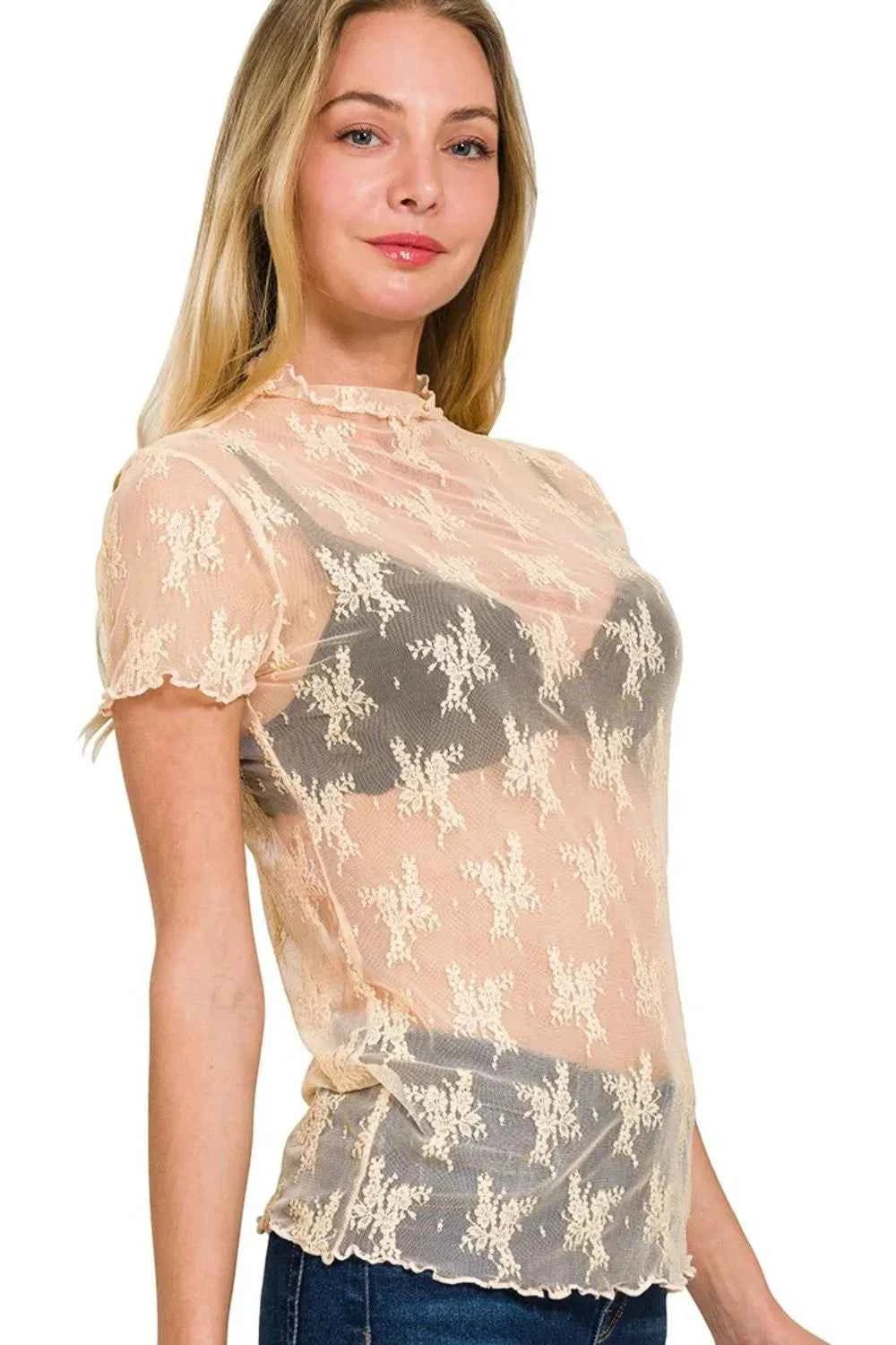 Zenana Lace See-through Layering Short Sleeve Top 014959e5-e6de-451b-917e-f8de362aac09-Max-Origin