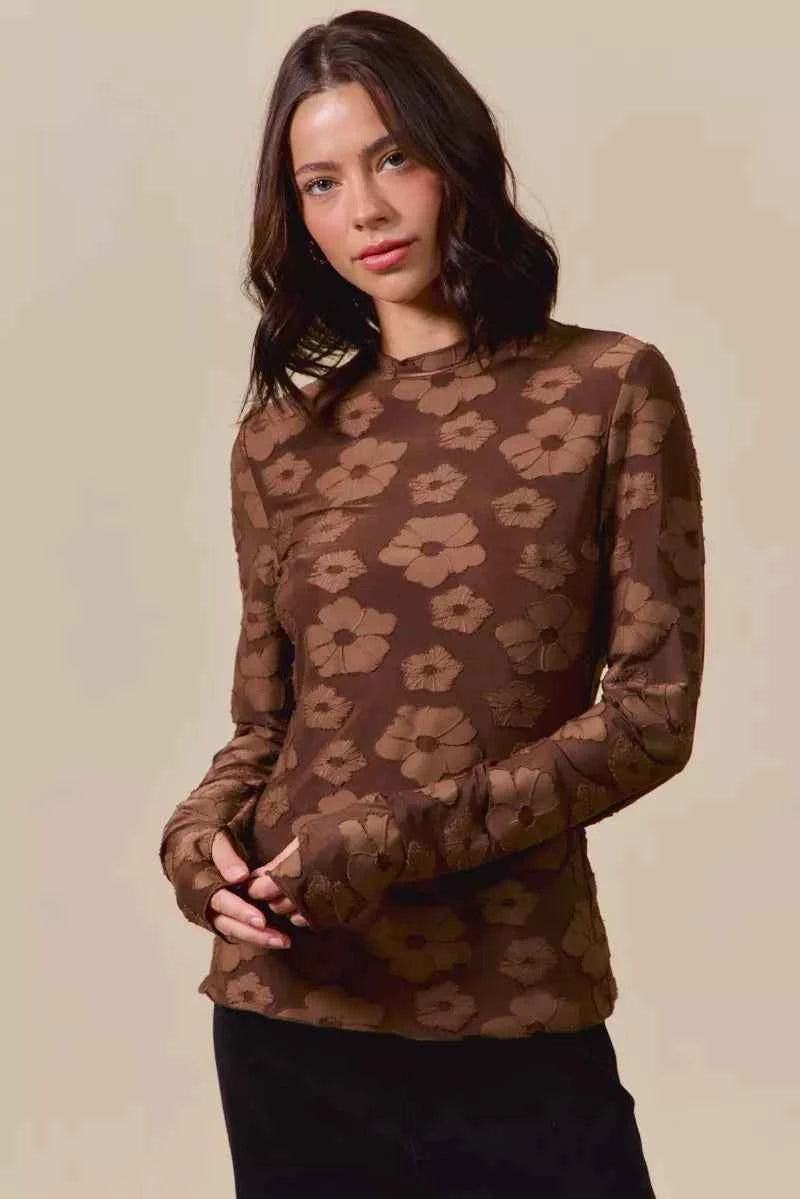 SO ME Stretched Jacquard Casual Tops with Thumb Opening BROWN 014c16a331e24a83907e7218c91d896b-Max-Origin