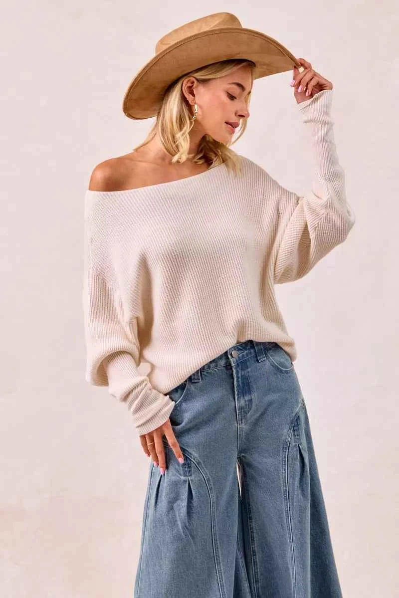 BiBi Waffle Knit Off Shoulder Top 014c80866b9648f1ab8f716bc9e17223-Max-Origin