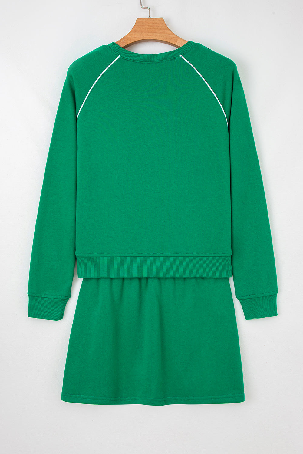 Black Contrast Piping Crewneck Pullover Mini Skirt Set