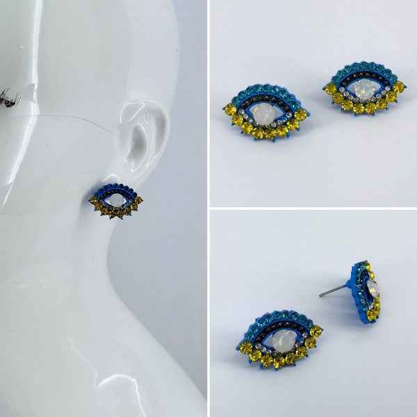 Evil Eye Yellow and Blue Rhinestones Post Back Ear As Shown One Size 01528920-c96b-46fe-ba6f-f2ab60b7442c