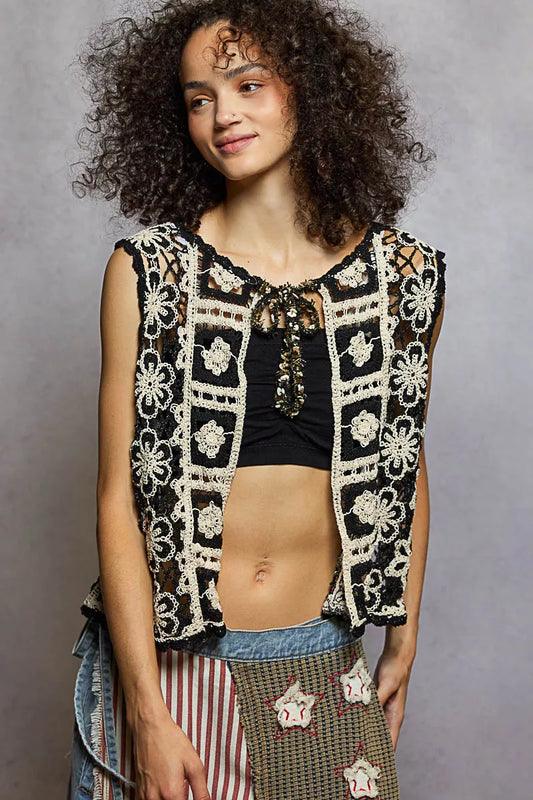 POL Tie Front Floral Pattern Crochet Vest with Scalloped Edge 015336b3-97bb-4e63-bd31-392d4b5acaba-Max-Origin