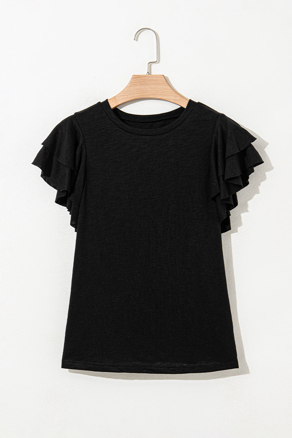 Dark Grey Ruffle Sleeve Plain Blouse 0158353824cbc09b