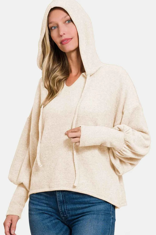 Brushed Hacci Drop Shoulder Cropped Hoodie 016044a0-d19b-453d-b0c6-4c5790436ab9-Max