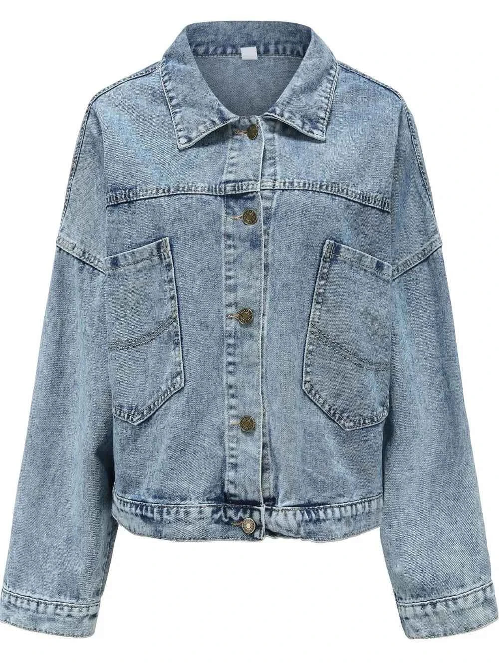 Button Down Drop Shoulder Denim Jacket 0160bec2-163d-4ba8-ac9e-31f12ffaf0cc-Max
