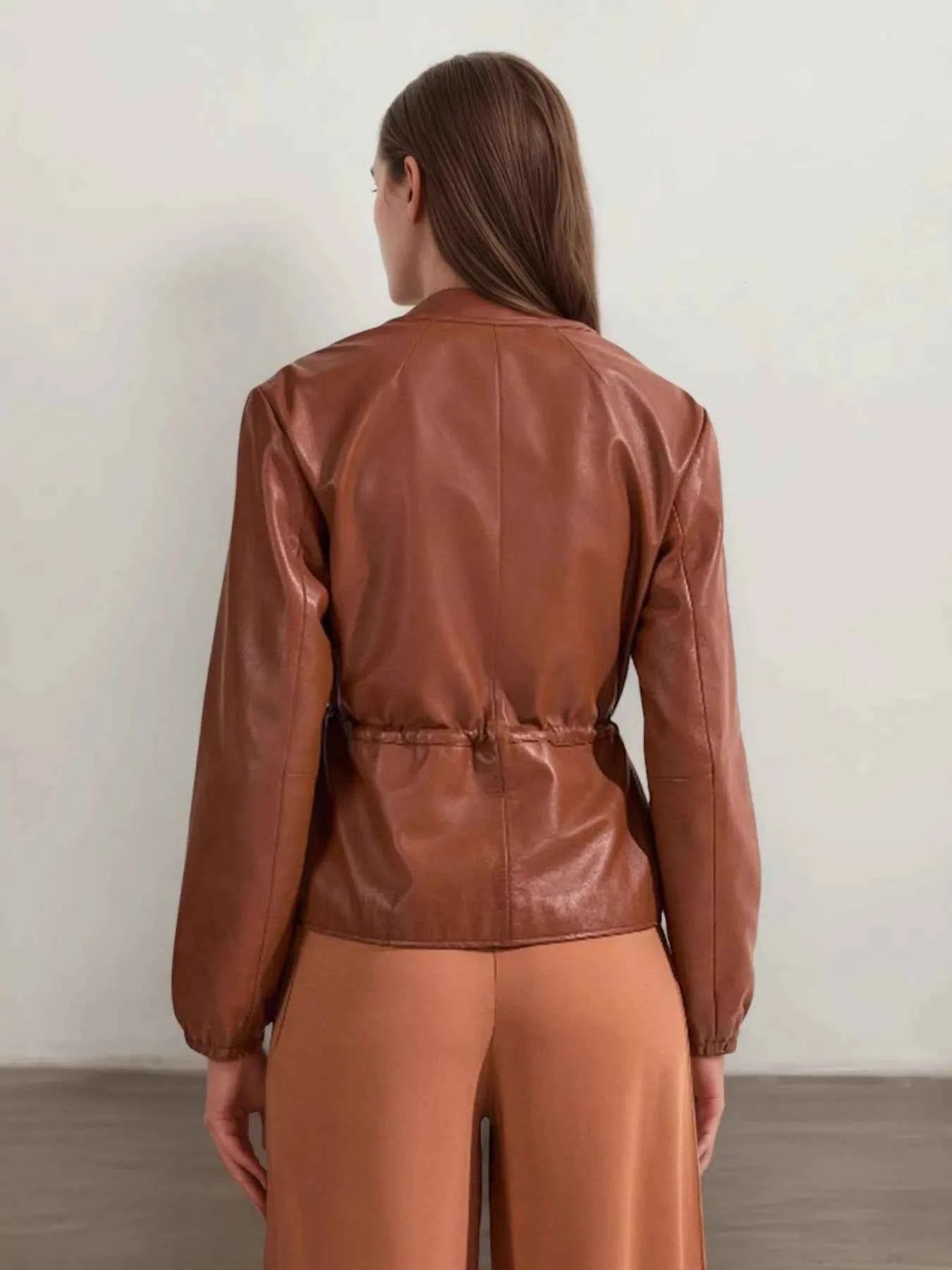 Drawstring Zip Up Leather Jacket 0166b3805b164b2a8741d1b4421a5629-Max-Origin