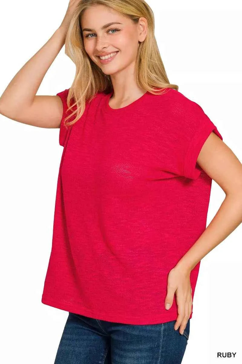 Zenana Hacci Slub Rolled Up Sleeve Tee 016977ce49ab4b6f9a71a8804f948554-Max-Origin