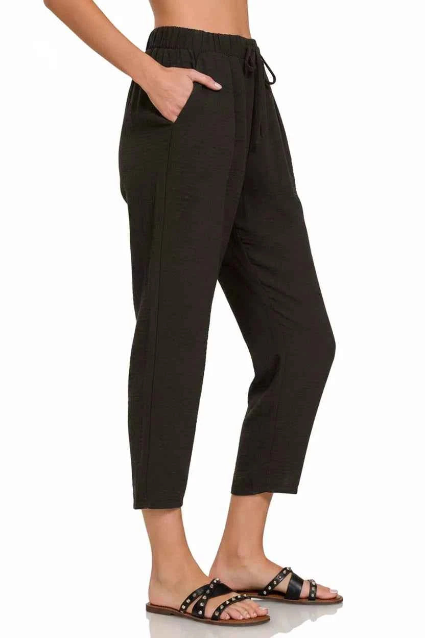 Zenana Woven Crepe Elastic Band Waist Pants 016b9d46-4c2b-4e86-835d-2691533830ea-Max-Origin