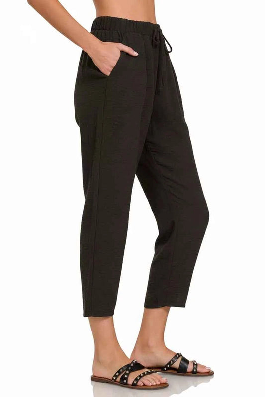 Woven Crepe Elastic Band Waist Pants 016b9d46-4c2b-4e86-835d-2691533830ea-Max-Origin