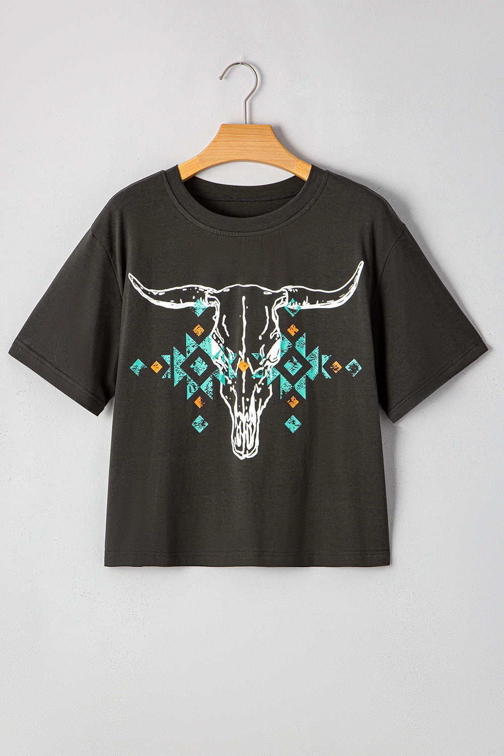 Carbon Grey Vintage Bull Head Skull Turquoise Geometric Graphic T Shirt 017ff9eb13af2bf7