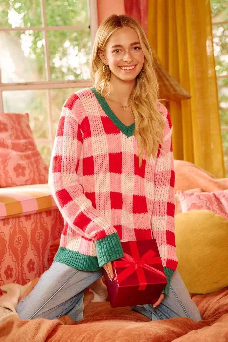 BiBi Christmas Theme Checker Board Sweater 018214188ef9419dbb2697c534a5371c-Max-Origin