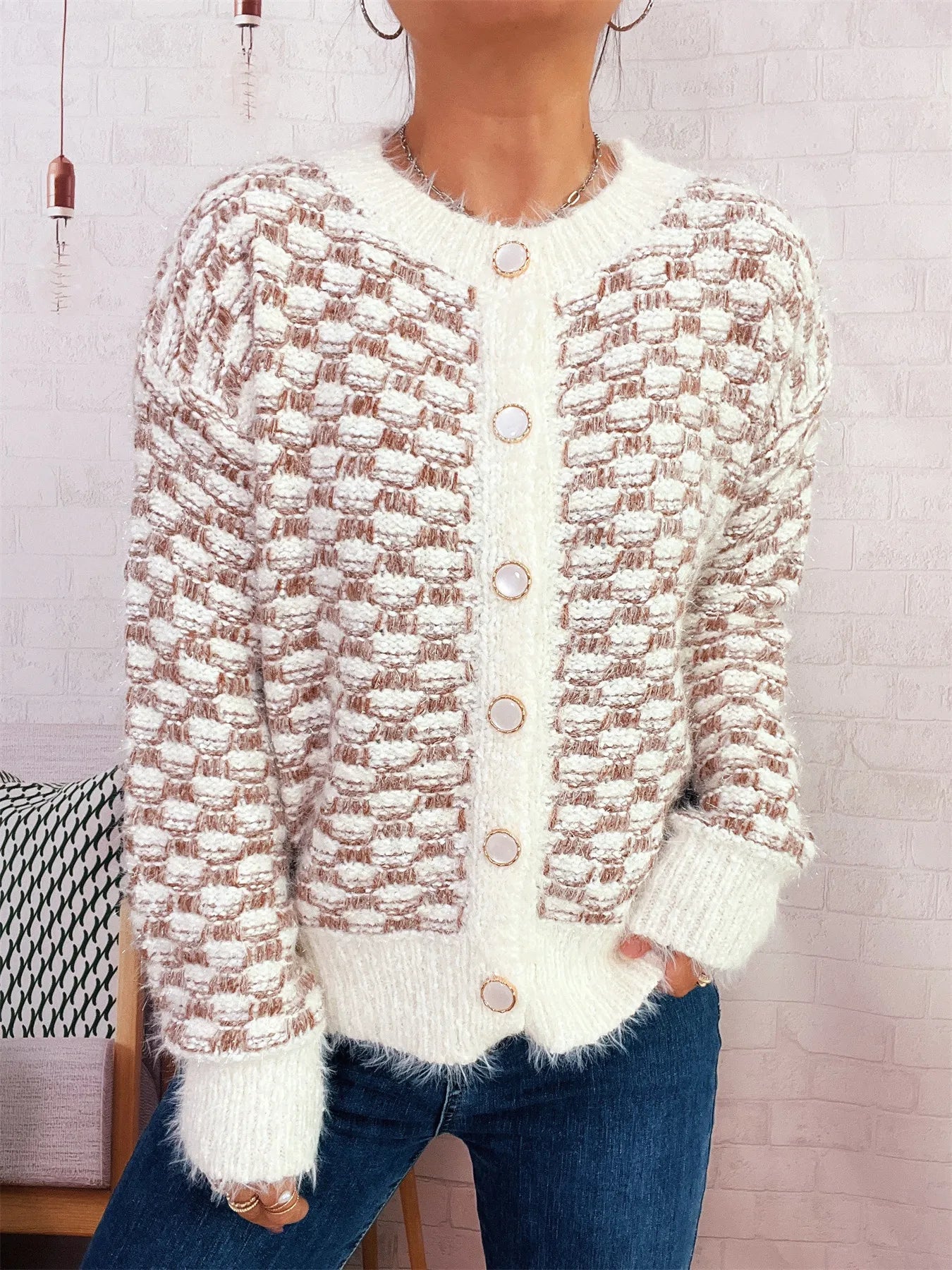 Fluffy Textured Button-Up Cardigan 018aeeafde2d40859581946fb8ce8f65-Max-Origin